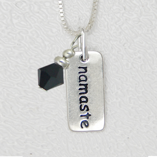 Sterling Silver Petite Namaste Tag Pendant With Crystal